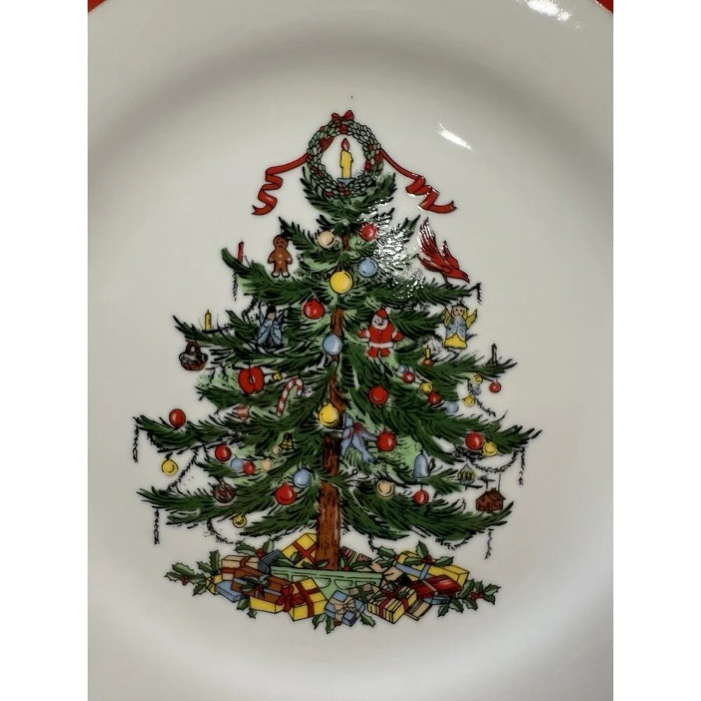 Ribbons And Tree Topco Set Of 5 Porcelain Dinner Plates Christmas Tree MS DWS